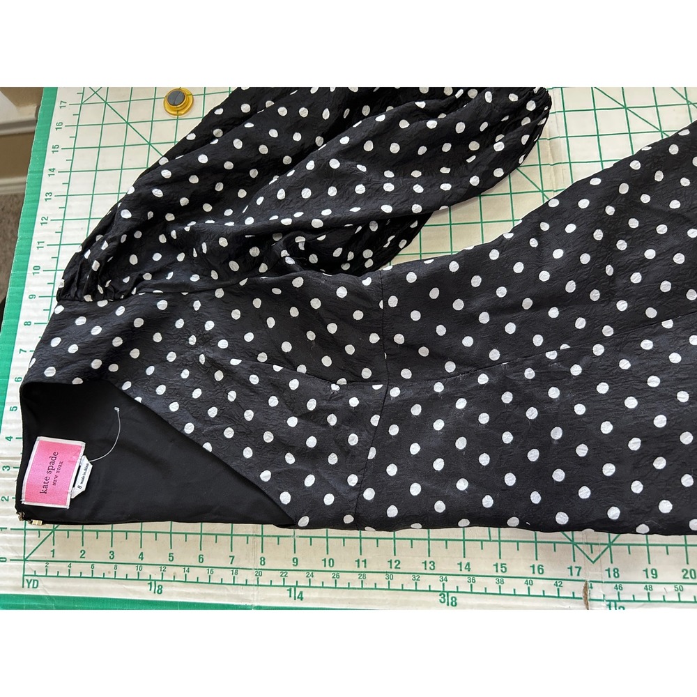 Kate Spade Polka Dot Silk‎ Blend Puff Sleeve Midi Dress Black White Size 8 Twee - Picture 6 of 14